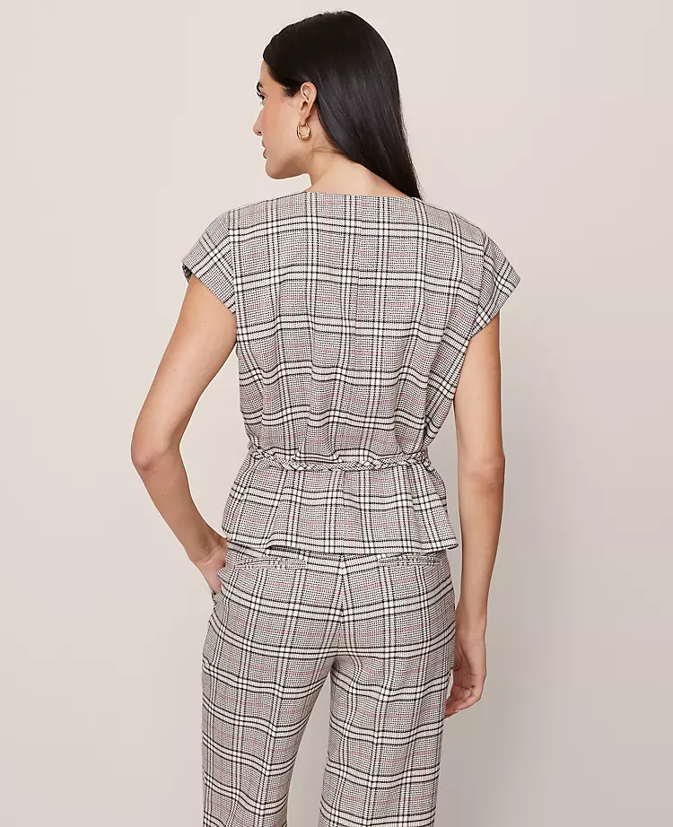 Plaid Wrap Tie Waist Blouse Pale Sandalwood 2 Plaid Wrap Tie Waist Blouse Pale Sandalwood - Image 2