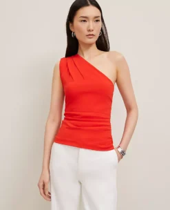 Petite One Shoulder Ruched Top in Fiery Red -Ann Taylor Store 846401 5139 ALT2