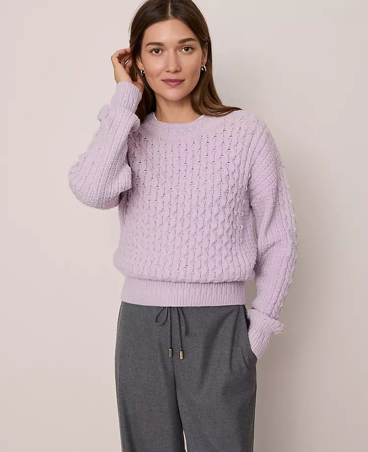 Ann Taylor Weekend Popcorn-Stitch Cable Sweater - Lavender Frost 2 Ann Taylor Weekend Popcorn-Stitch Cable Sweater - Lavender Frost - Image 2