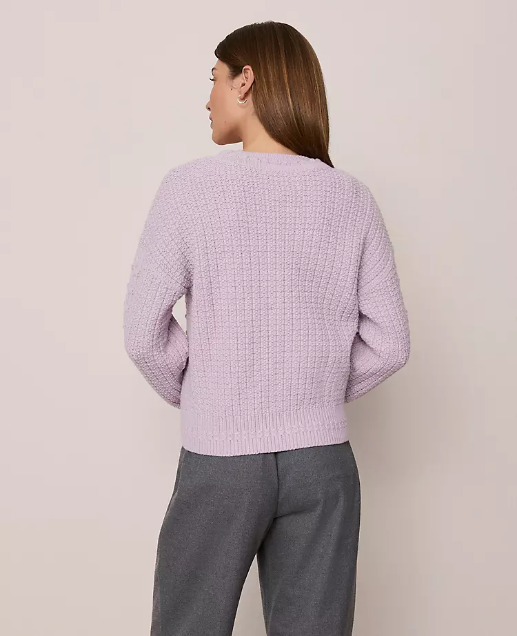 Ann Taylor Weekend Popcorn-Stitch Cable Sweater - Lavender Frost 3 Ann Taylor Weekend Popcorn-Stitch Cable Sweater - Lavender Frost - Image 3