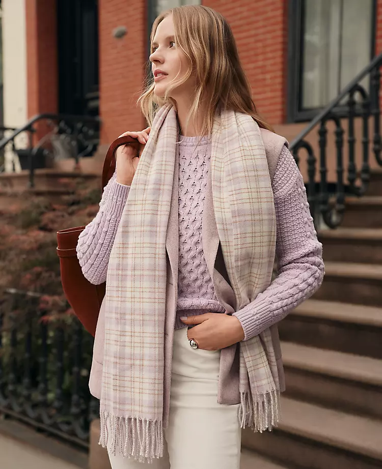 Ann Taylor Weekend Popcorn-Stitch Cable Sweater - Lavender Frost 1 Ann Taylor Weekend Popcorn-Stitch Cable Sweater - Lavender Frost