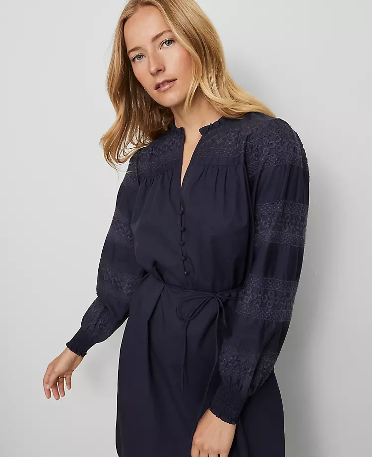 Petite Ruffle Collar Belted Shift Dress in Night Sky 3 Petite Ruffle Collar Belted Shift Dress in Night Sky - Image 3