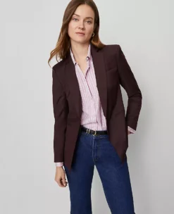 Petite Burgundy One-Button Blazer - Tailored Fit Women's Professional Suit Jacket