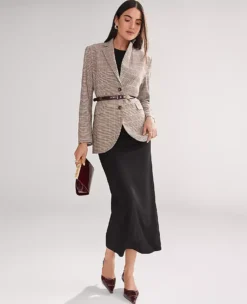 Petite Madison Relaxed Fit Blazer in Copper & Cream Plaid