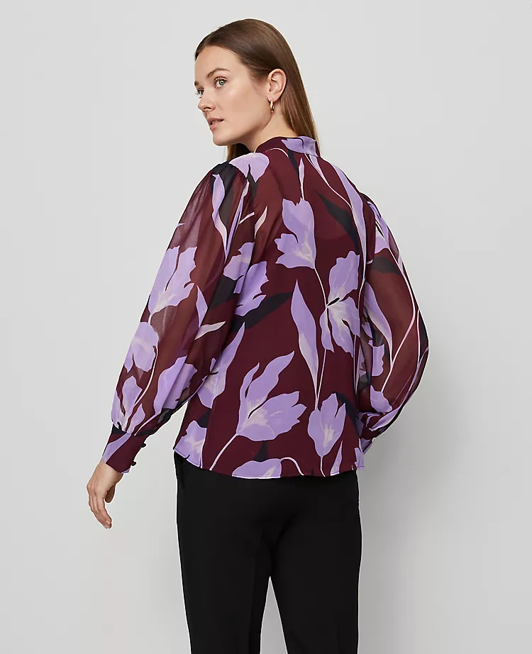 Petite Floral V-Neck Popover Blouse in Windsor Wine 2 Petite Floral V-Neck Popover Blouse in Windsor Wine - Image 2