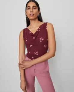 Elegant Petite Cowl Neck Draped Top - Windsor Wine Sleeveless Blouse