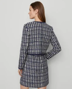 Petite Tweed Patch Pocket Jacket in Navy and White Combo -Ann Taylor Store 846530 019164 ALT1