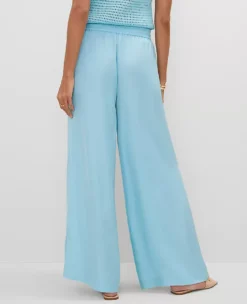 Petite Satin Wide-Leg Pull-On Pants in Gulf Stream Blue 7 Petite Satin Wide-Leg Pull-On Pants in Gulf Stream Blue -Ann Taylor Store 846637 1352 ALT2