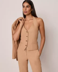 Elegant Tailored Halter Neck Vest in Sesame