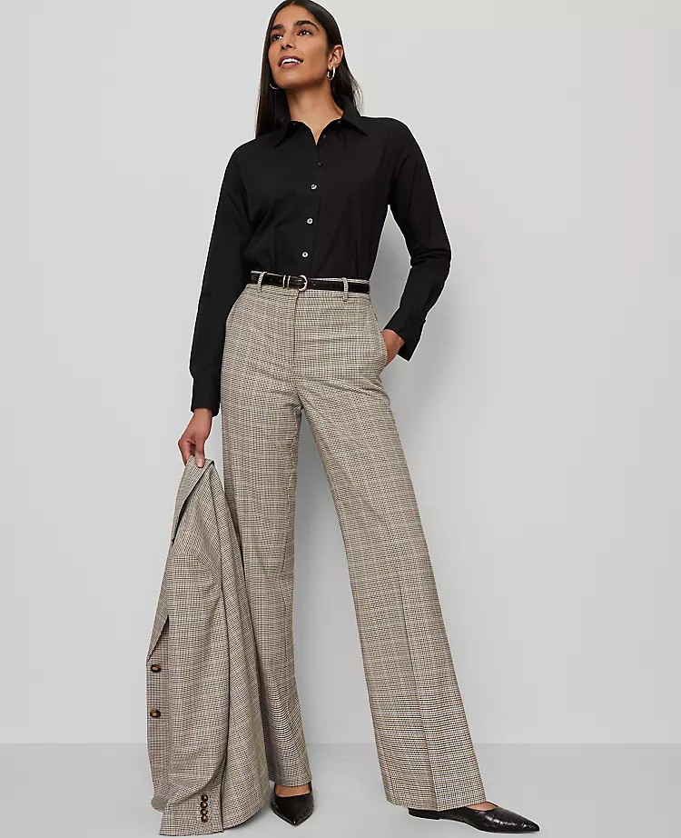 Petite High-Rise Flare Trouser in Plaid Copper and Cream 2 Petite High-Rise Flare Trouser in Plaid Copper and Cream - Image 2