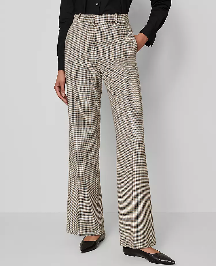 Petite High-Rise Flare Trouser in Plaid Copper and Cream 3 Petite High-Rise Flare Trouser in Plaid Copper and Cream - Image 3