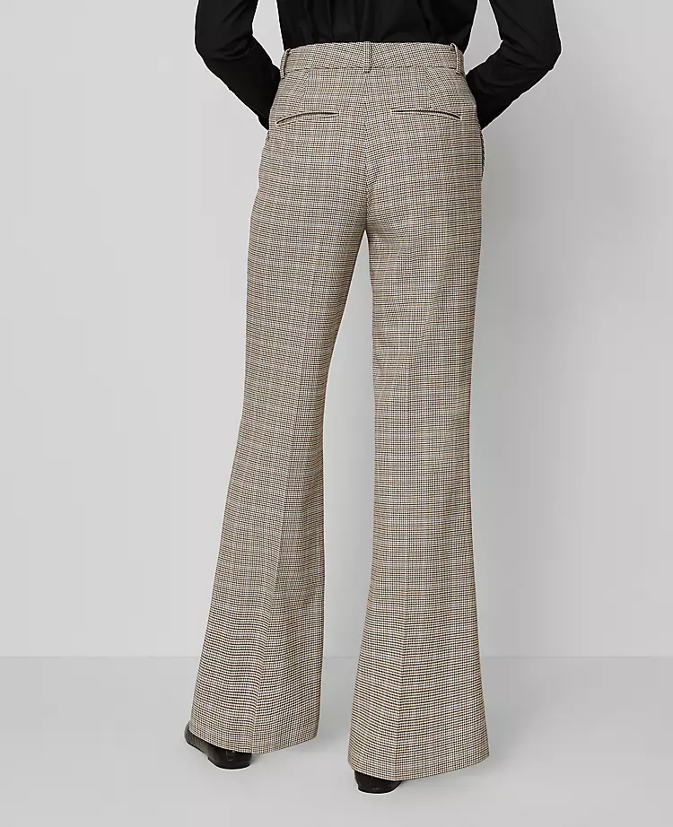 Petite High-Rise Flare Trouser in Plaid Copper and Cream 4 Petite High-Rise Flare Trouser in Plaid Copper and Cream - Image 4