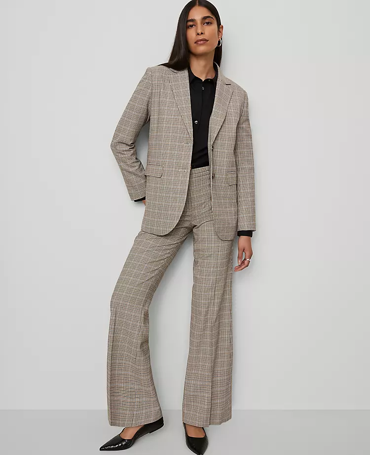 Petite High-Rise Flare Trouser in Plaid Copper and Cream 5 Petite High-Rise Flare Trouser in Plaid Copper and Cream - Image 5