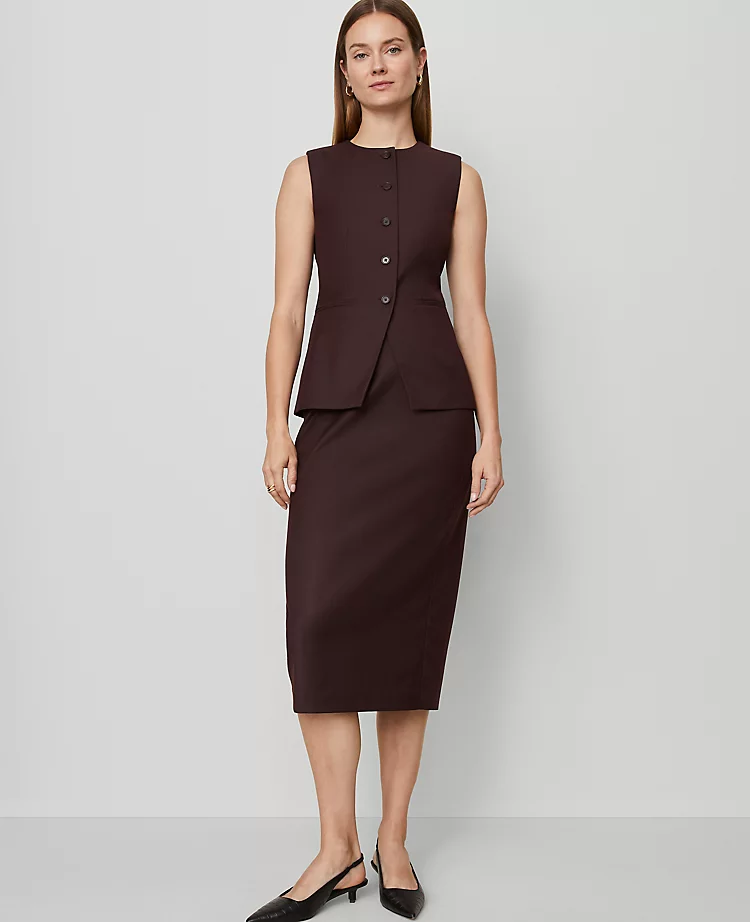 Petite Twill Column Midi Skirt in Classic Burgundy 1 Petite Twill Column Midi Skirt in Classic Burgundy