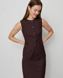 Elegant Petite Long Crew Neck Suiting Vest - Classic Burgundy