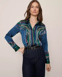 Petite Night Garden Chain Link Print Satin Essential Blouse