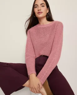 Ann Taylor Petite Weekend Collection Open Stitch Scalloped Sweater - French Pink Clay