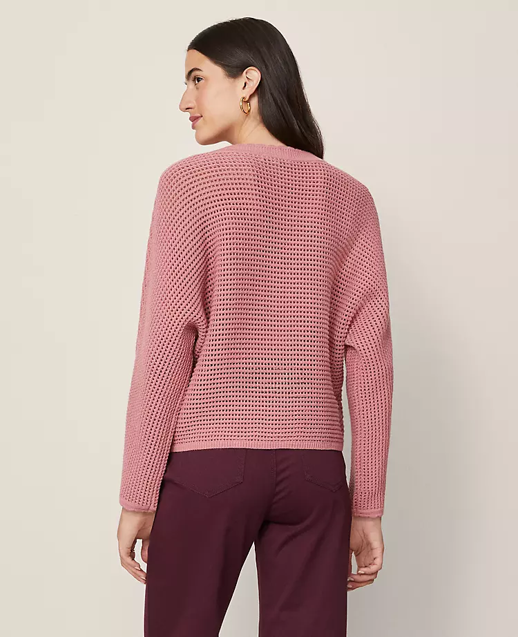 Ann Taylor Petite Weekend Collection Open Stitch Scalloped Sweater - French Pink Clay 2 Ann Taylor Petite Weekend Collection Open Stitch Scalloped Sweater - French Pink Clay - Image 2