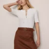 Ann Taylor Petite Weekend Collection Lace-Up Top - Winter White