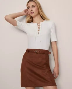 Ann Taylor Petite Weekend Collection Lace-Up Top - Winter White