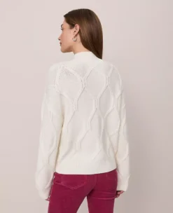 Ann Taylor Petite Weekend Collection Diamond Cable Sweater - Winter White 5 Ann Taylor Petite Weekend Collection Diamond Cable Sweater - Winter White -Ann Taylor Store 846776 9192 ALT1