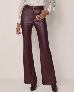 Petite Faux Leather Flare Pants - High Rise Poised Plum Trousers -Ann Taylor Store 846790 9536 ALT1