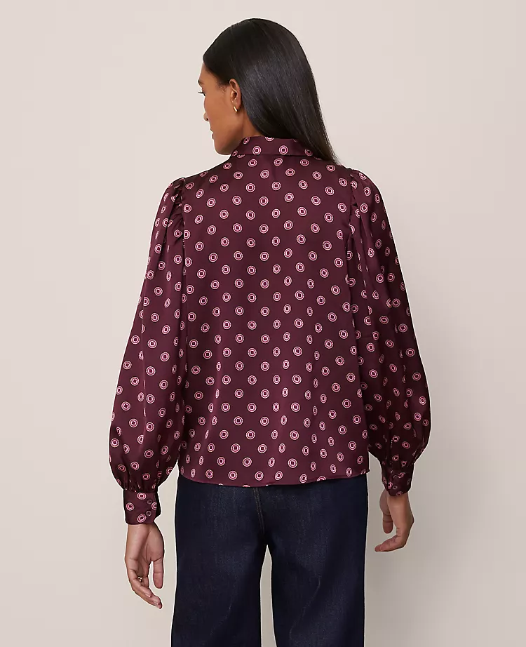 Petite Geo Print Blouson Sleeve Shirt in Poised Plum 2 Petite Geo Print Blouson Sleeve Shirt in Poised Plum - Image 2