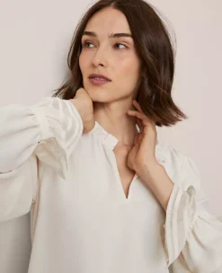 Elegant Petite Ruffle Neck Blouse in Winter White -Ann Taylor Store 846820 9192 ALT2