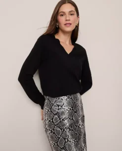 Soft Knit Petite Black V-Neck Sweater - Flattering Ribbed Pullover