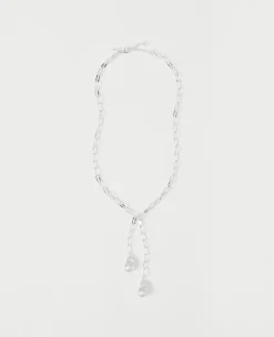 Elegant Double Pearl Lariat Necklace in Polished Silvertone