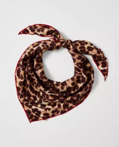 Luxury Animal Print Silk Triangle Scarf in Earthy Brown Multi