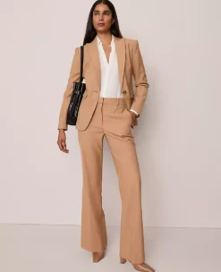Petite High-Rise Flare Trouser Pants in Sesame