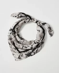Winter White Snake Print Silk Scarf - Premium 100% Real Silk Triangle Wrap