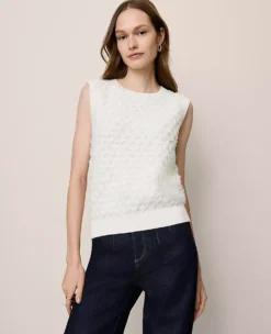 Petite Textured Tweed Sweater Shell - Elegant Sleeveless Knit in Winter White