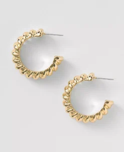Textured Goldtone Hoop Earrings - Elegant Metal Jewelry for Everyday Wear