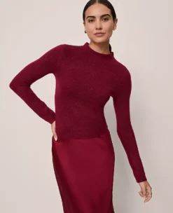 Petite Pointelle Mock Neck Sweater - Cherry Pie Red