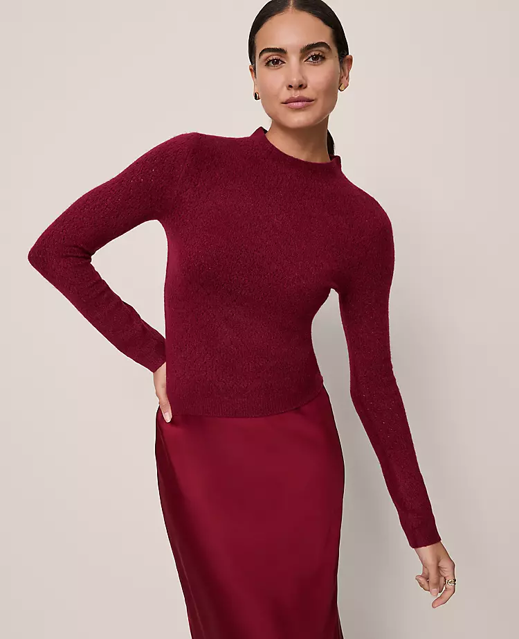 Petite Pointelle Mock Neck Sweater - Cherry Pie Red 1 Petite Pointelle Mock Neck Sweater - Cherry Pie Red