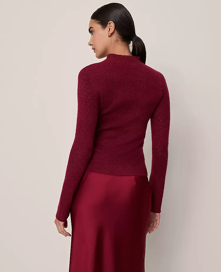 Petite Pointelle Mock Neck Sweater - Cherry Pie Red 2 Petite Pointelle Mock Neck Sweater - Cherry Pie Red - Image 2