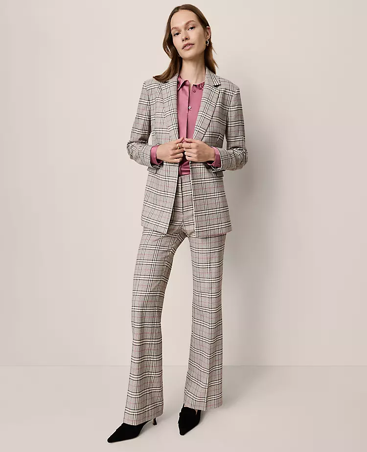 Petite Plaid Flare Leg Trousers - Pale Sandalwood Tailored Slacks 2 Petite Plaid Flare Leg Trousers - Pale Sandalwood Tailored Slacks - Image 2