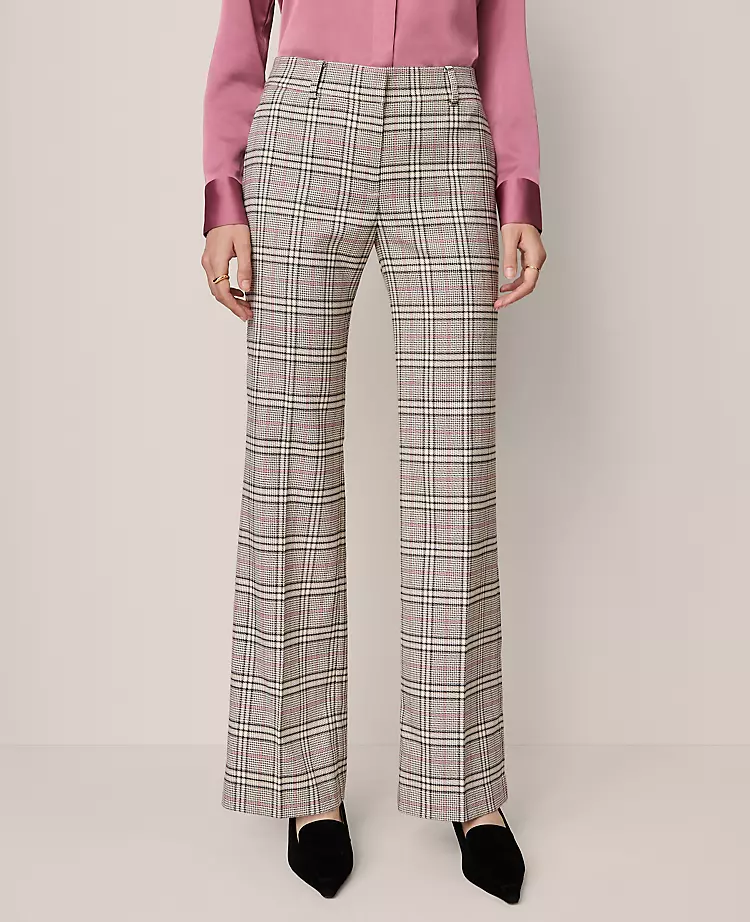 Petite Plaid Flare Leg Trousers - Pale Sandalwood Tailored Slacks 3 Petite Plaid Flare Leg Trousers - Pale Sandalwood Tailored Slacks - Image 3
