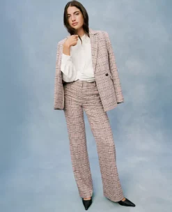 Petite Plaid Flare Leg Trousers - Pale Sandalwood Tailored Slacks