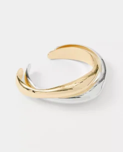 Wavy Mixed Metal Cuff Bracelet - Gold & Silver Tone Modern Jewelry