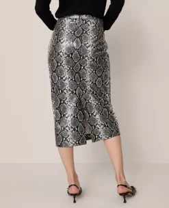 Petite Snake Print Faux Leather Pencil Skirt - Black and Neutral -Ann Taylor Store 846921 019856 ALT2