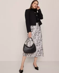 Petite Snake Print Satin Bias Slip Skirt in Winter White