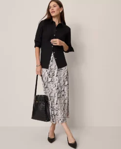 Petite Snake Print Satin Bias Slip Skirt in Winter White -Ann Taylor Store 846943 522747 ALT3