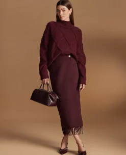 Fringe Midi Wrap Skirt Poised Plum -Ann Taylor Store 846960 9536 MKTG2