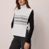 Winter White Fair Isle Dickie Sweater Vest - Mock Neck Layering Piece