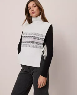 Winter White Fair Isle Dickie Sweater Vest - Mock Neck Layering Piece