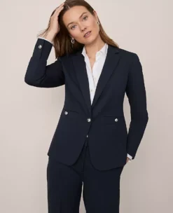 Petite Carbon Navy One-Button Ponte Blazer