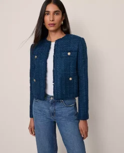 Petite Moonlit Tweed Cropped Crew Neck Jacket